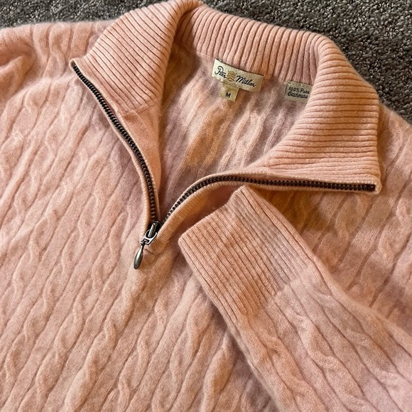 Peter Millar Cashmere 1/4 Zip Cable Knit Sweater Pink Women's M Runs Small - Picture 2 of 10